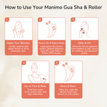 Instructions on how to use a Manimo Gua Sha & Roller device.
