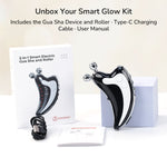 Manimo 2-in-1 Smart Electric Gua Sha and Roller with packaging and accessories like C-type cable and user manual.