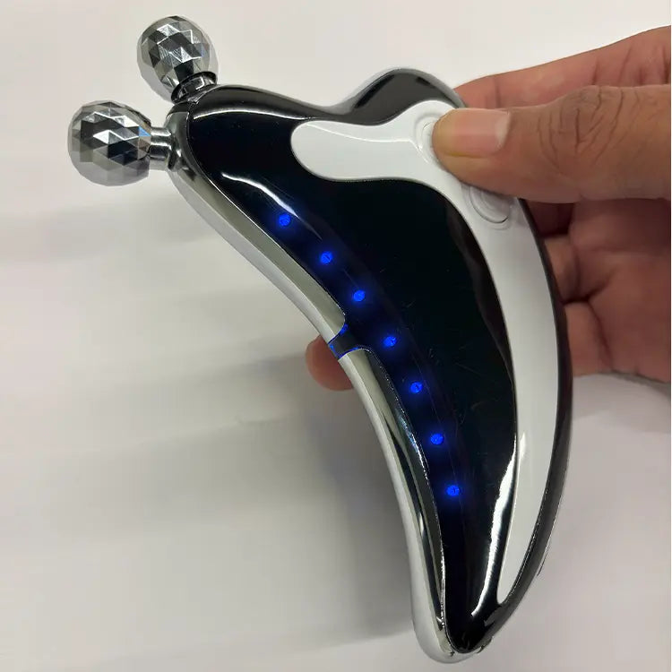 Blue Light (465 nm) - Sterilizes and reduces the fat secretion with electric Gua Sha technology.