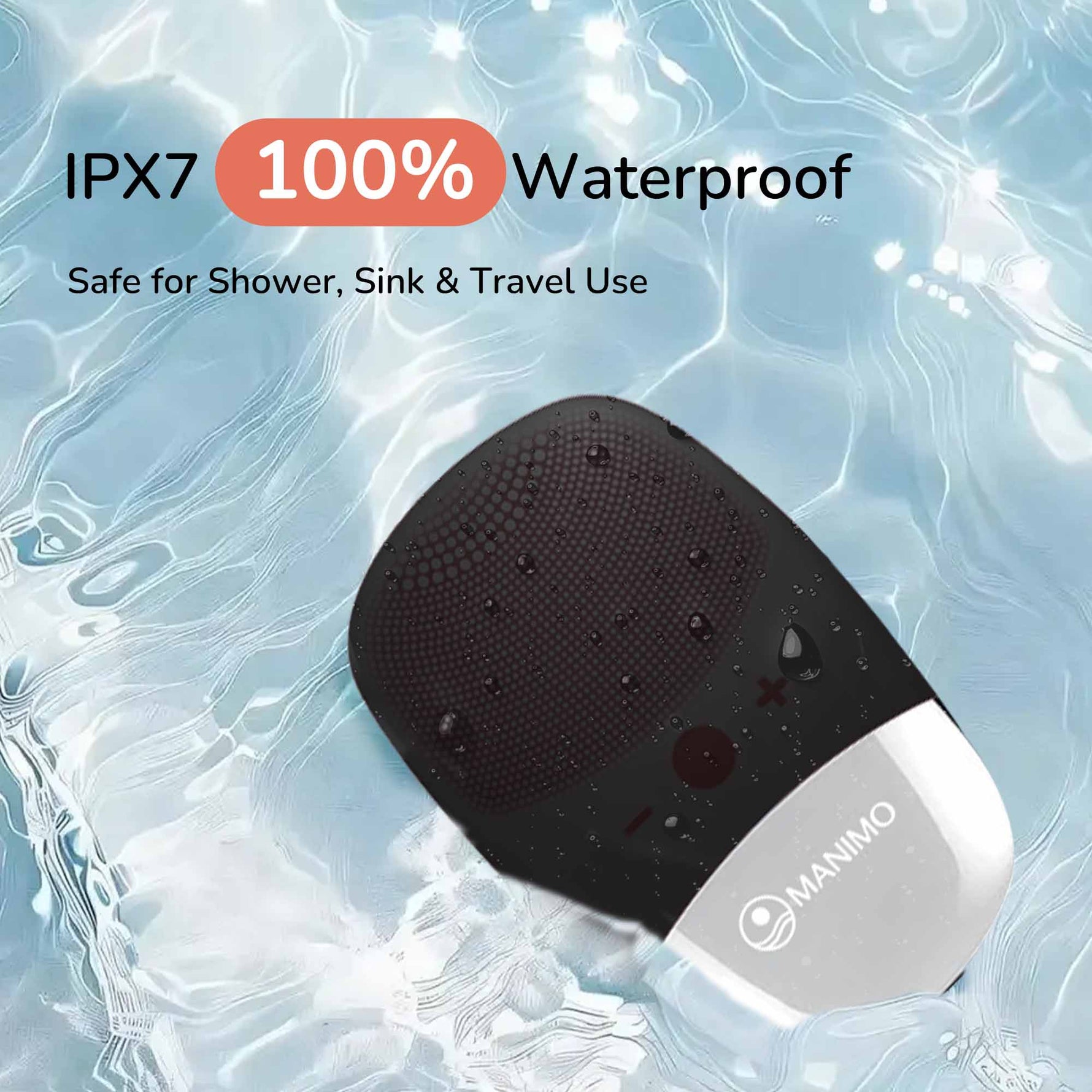 Manimo Facial Cleansing Brush with IPX7 100% waterproof.